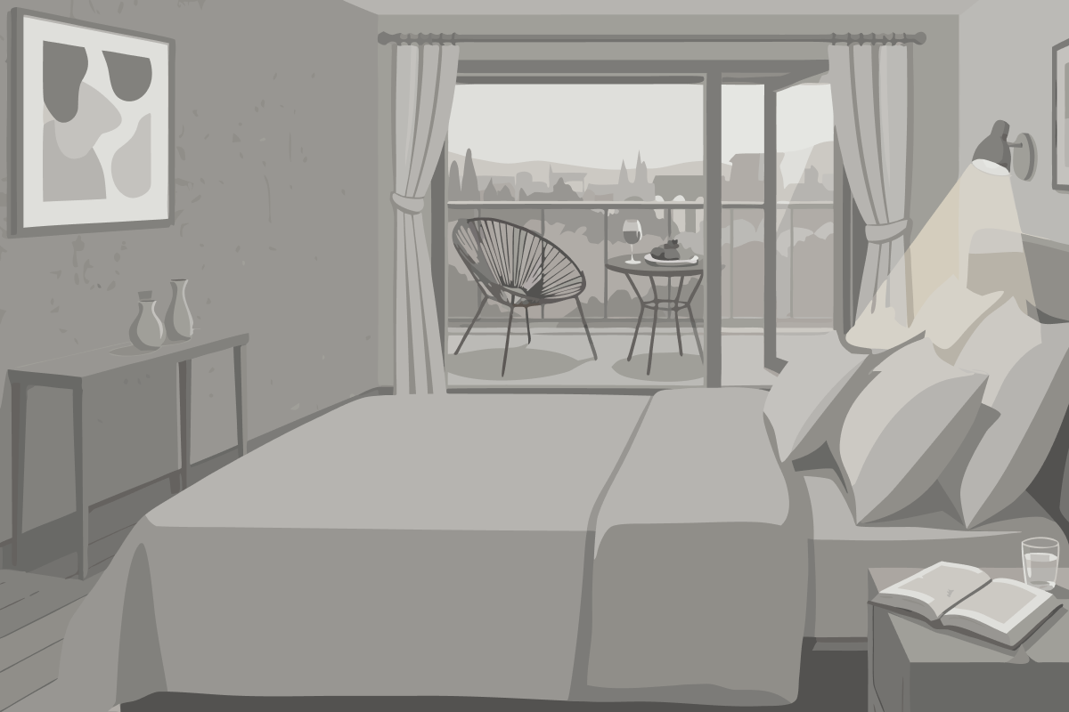 Suite mit 2 Schlafzimmern, Küche und Balkon